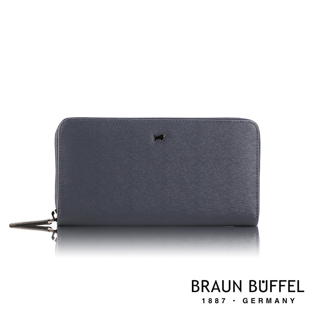 【BRAUN BUFFEL 德國小金牛】臺灣總代理 波索 12卡拉鍊長夾-藍色/BF386-602-NY
