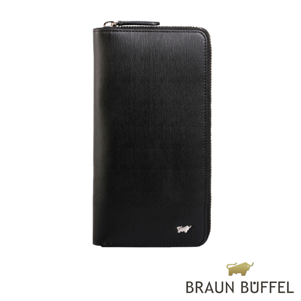 【BRAUN BUFFEL 德國小金牛】HOMME-M系列21卡拉鍊長夾-黑色/BF306-305-BK