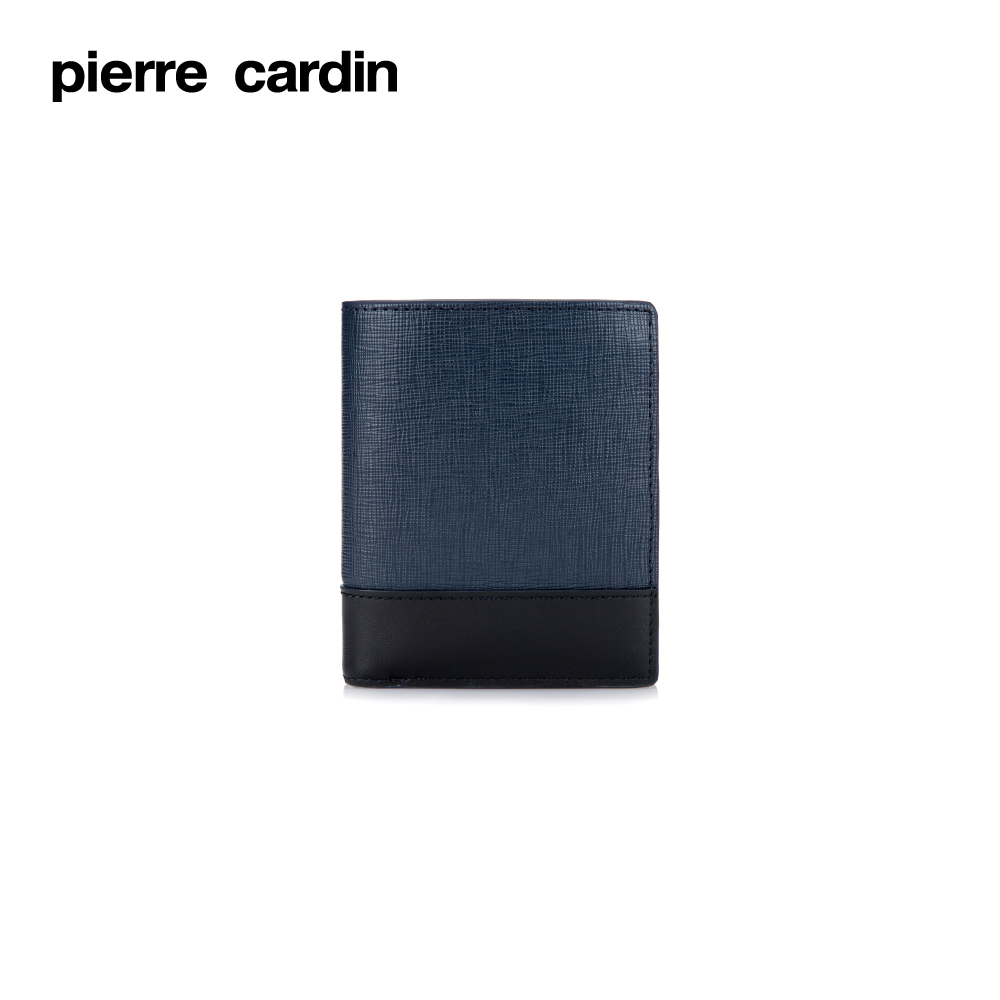 pierre cardin 拼接直式短夾-藍