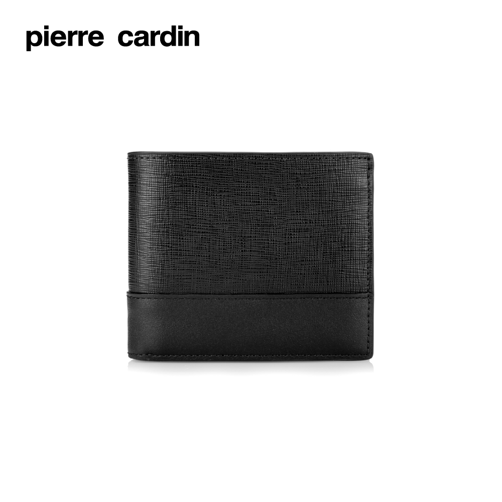 pierre cardin 拼接上翻頁窗格短夾-黑