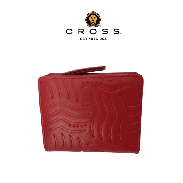 CROSS 頂級NAPPA小牛皮女用短夾零錢包 附頂級高貴送禮提袋(紅色)