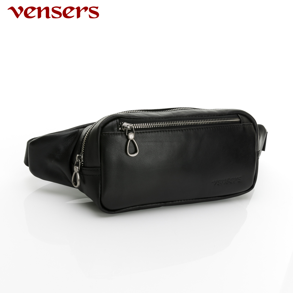 【vensers】小牛皮潮流個性包~胸包(N260601黑色)