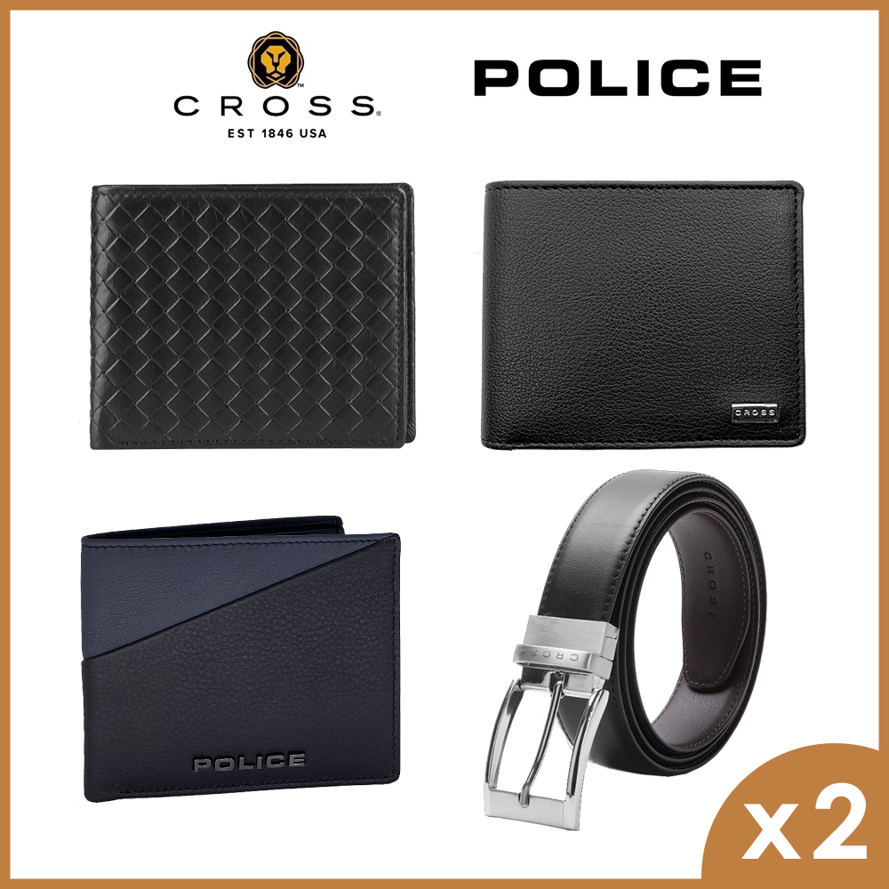 CROSS x POLICE 頂級小牛皮/小羊皮男用短夾/皮帶 禮盒包裝 全新專櫃展示品 (多款選) x2件