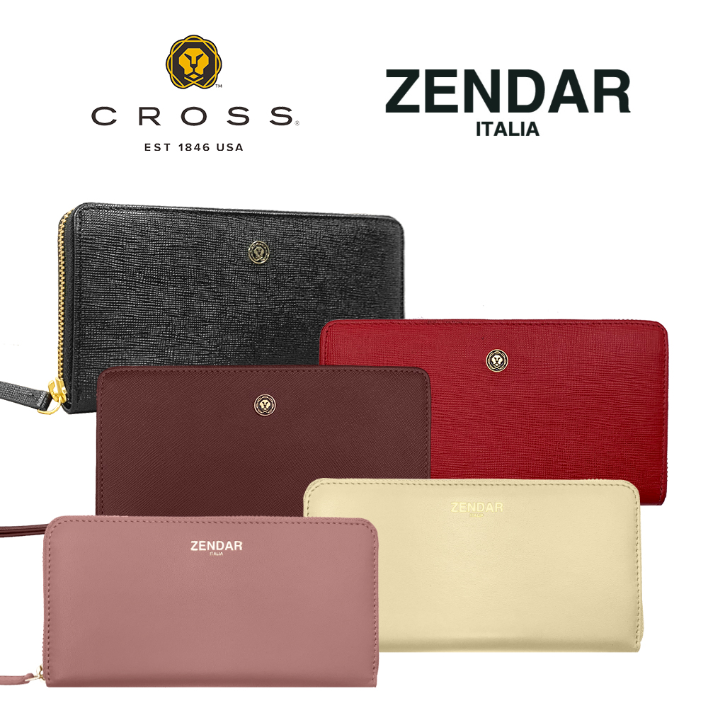 CROSS x ZENDAR 頂級小牛/羊皮十字紋/素面拉鍊長夾 全新專櫃展示品(贈禮盒包裝+品牌提袋)