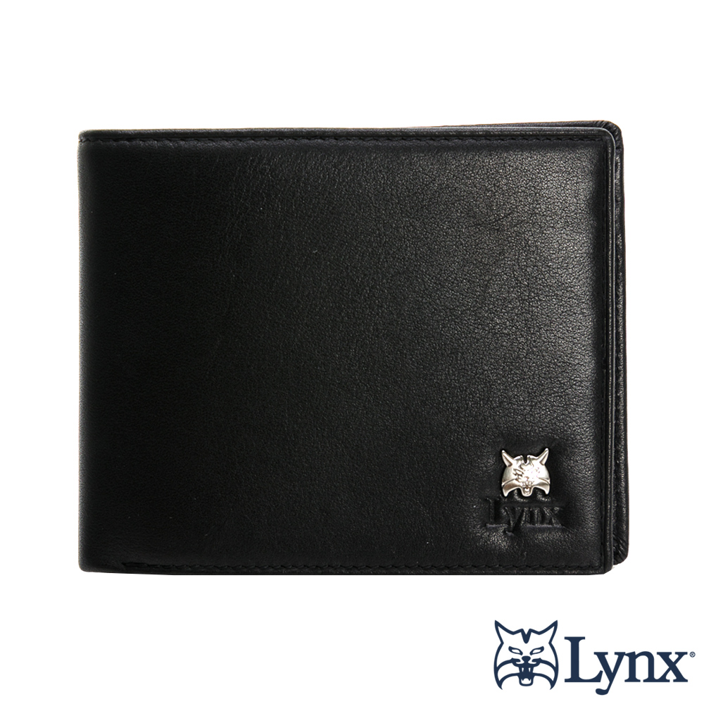 Lynx - 美國山貓頂級牛皮極致黑5卡透明証件短夾