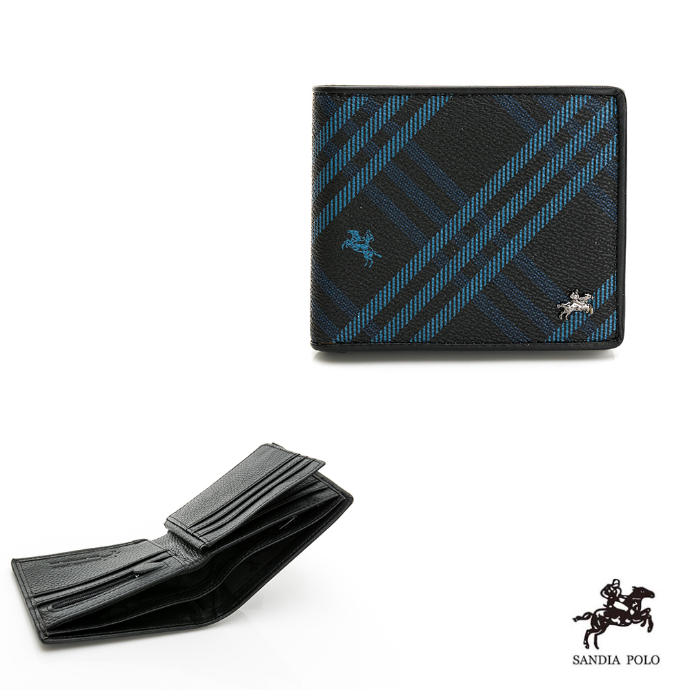 DF BAGSCHOOL - SANDIA POLO皇家藍格系列牛皮多功能中翻相片短夾