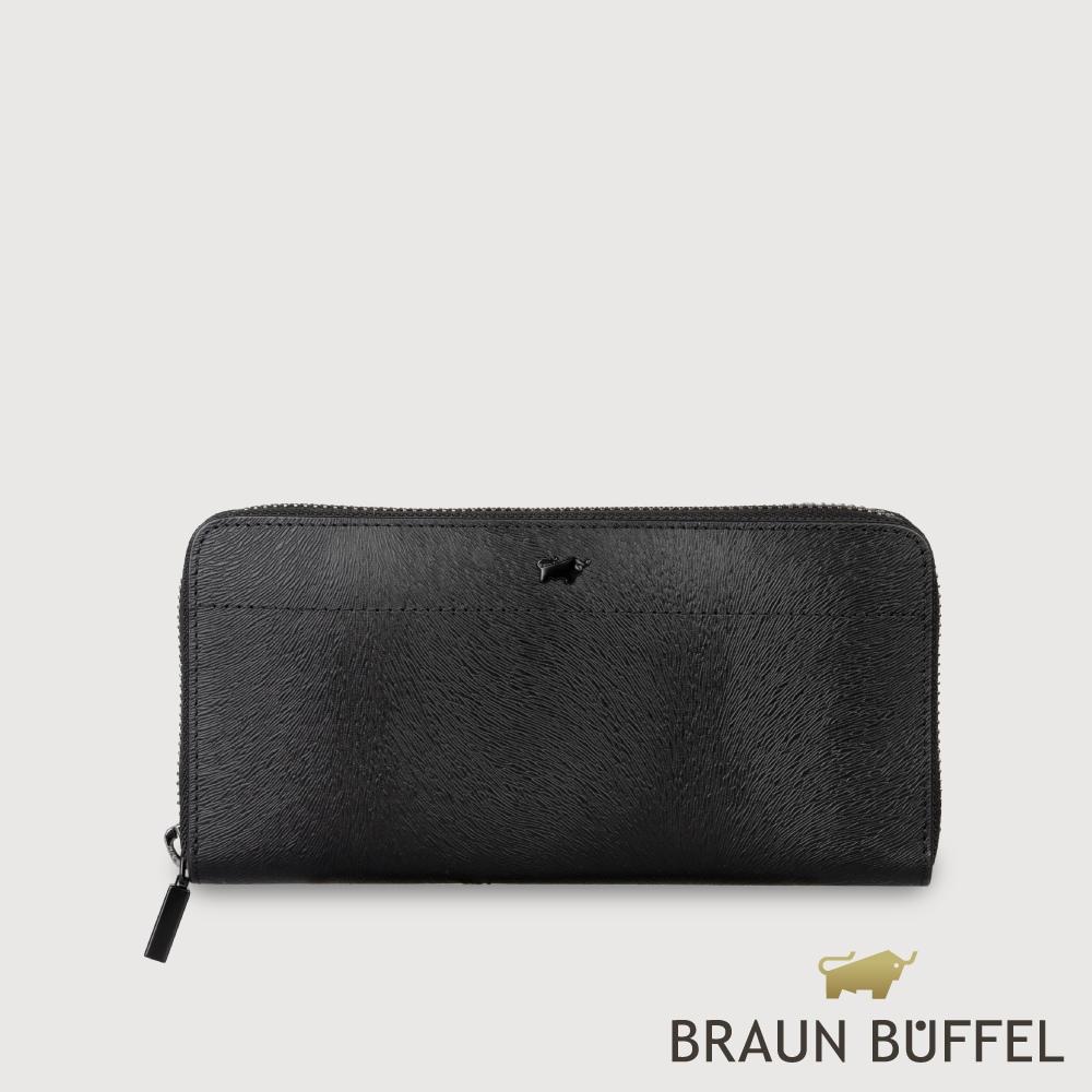 【BRAUN BUFFEL 德國小金牛】臺灣總代理 依雅娜 8卡拉鍊長夾-黑色/BF853-602-BK