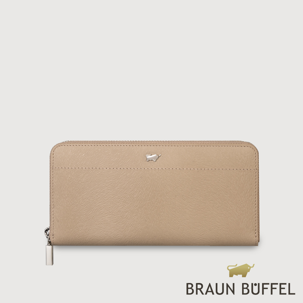 【BRAUN BUFFEL 德國小金牛】臺灣總代理 依雅娜 8卡拉鍊長夾-奶茶棕/BF853-602-SVM