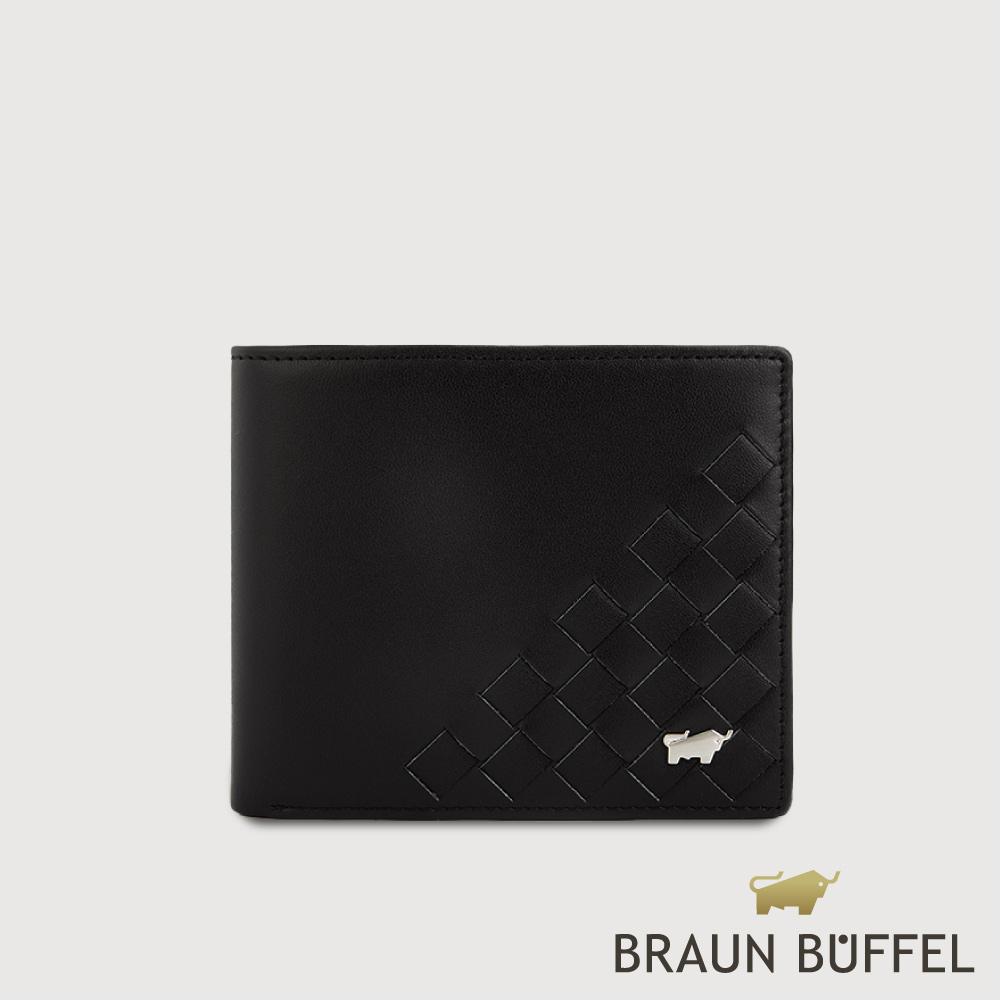 【BRAUN BUFFEL 德國小金牛】臺灣總代理 墨菲斯 8卡中間翻零錢袋短夾-黑色/BF524-318-BK