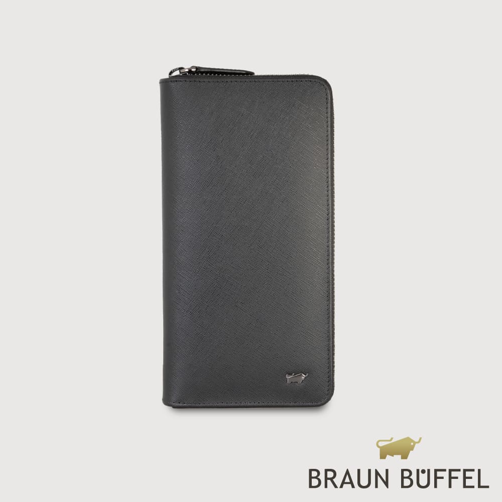 【BRAUN BUFFEL】德國小金牛 至尊系列 23卡拉鍊長夾-黑色/BF536-305-BK