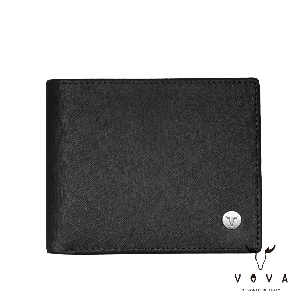 VOVA 沃汎 PHOENIX 菲尼克斯系列8卡中間翻拉鍊零錢袋皮夾 -黑色 VA135W040BK