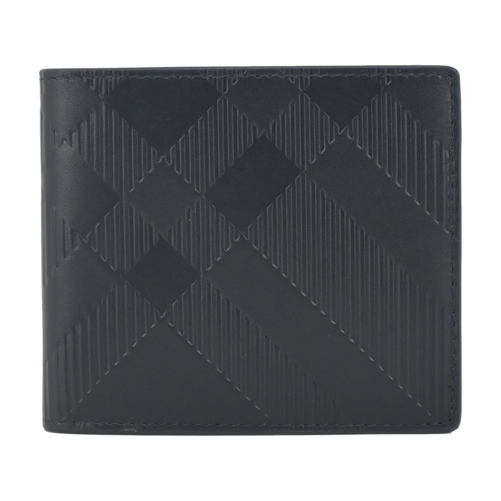 BURBERRY 經典格紋壓印小牛皮8卡對開短夾(黑色)