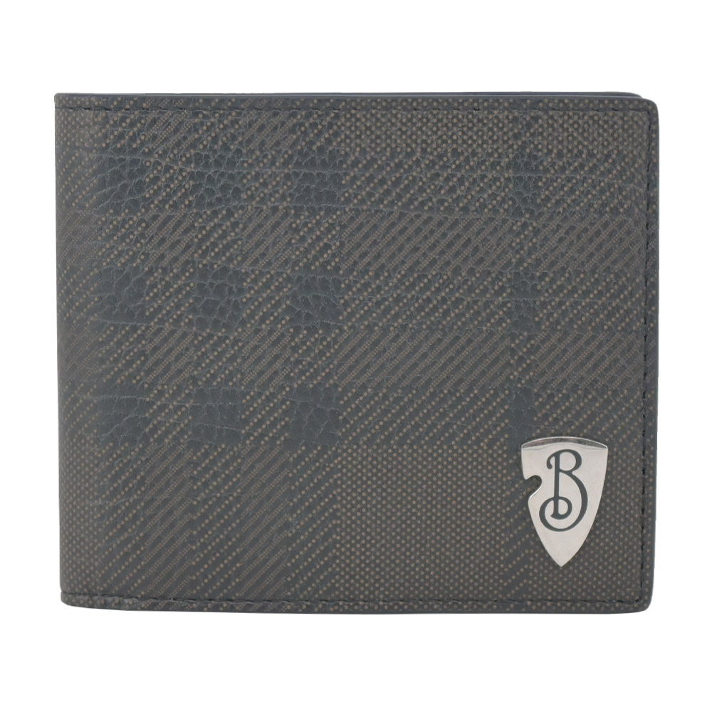 BURBERRY 盾形格紋小牛皮對開8卡短夾(咖啡)
