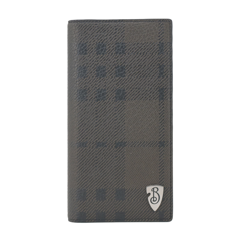 BURBERRY 盾形格紋小牛皮對開長夾(咖啡)