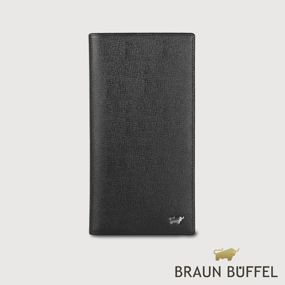 【BRAUN BUFFEL 德國小金牛】臺灣總代理 山 14卡兩折長夾-黑色/BF398-621-BK