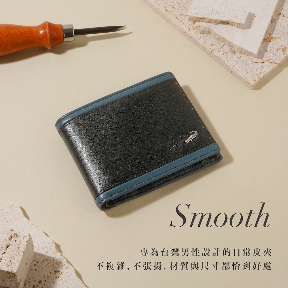 中性皮夾 真皮短夾 雙鈔 9卡拉鍊 中翻子夾 Smooth系列-0103-11802-Crocodile 鱷魚皮件