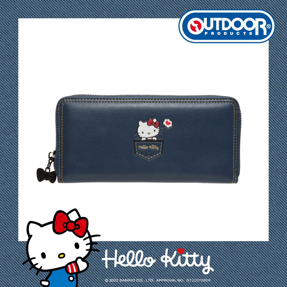 【OUTDOOR】Hello Kitty聯名款-牛仔凱蒂-拉鍊長夾-深藍 ODKT22A02NY