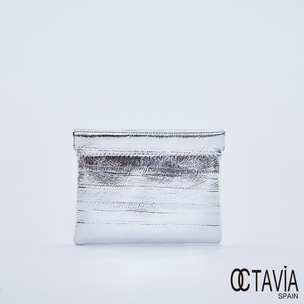 OCTAVIA 8 真皮- 超魅力 金屬時尚彈壓多用途短夾零錢包 - 十足銀