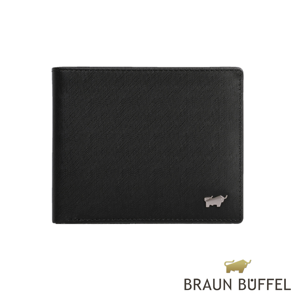 【BRAUN BUFFEL】德國小金牛 HOMME-M紳士系列8卡中間翻窗格零錢皮夾（黯黑）