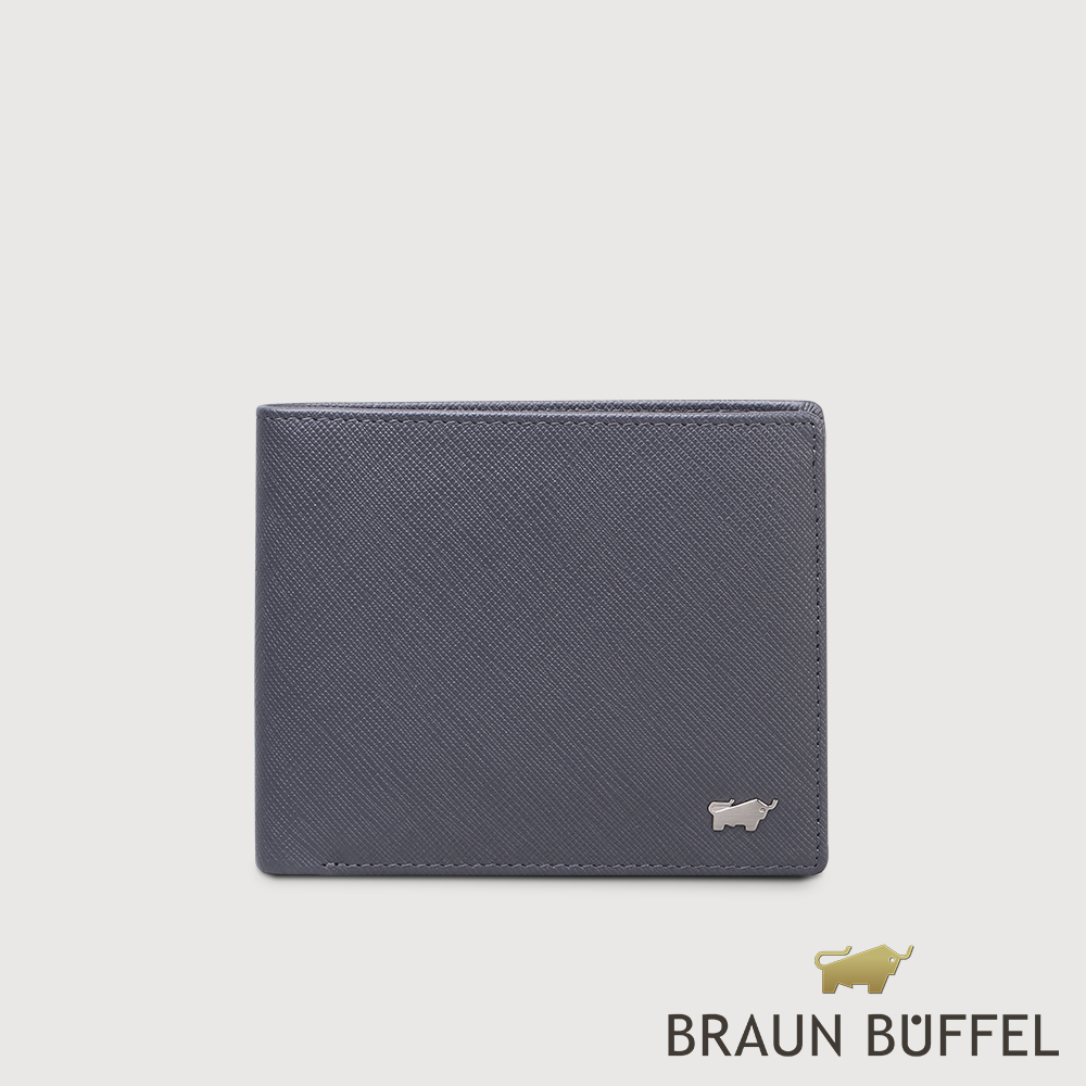 【BRAUN BUFFEL 德國小金牛】臺灣總代理 尚恩A 8卡中間翻零錢袋皮夾-藍色/BF354-318-NY