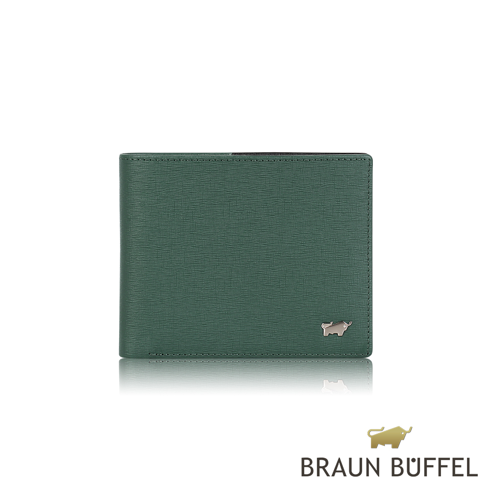 【BRAUN BUFFEL 德國小金牛】臺灣總代理 瓦拉頓 12卡中間翻透明窗短夾-深綠色/BF397-317-TG