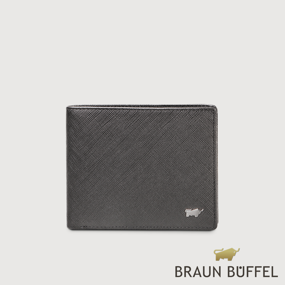 【BRAUN BUFFEL 德國小金牛】台灣總代理 尚恩A 12卡中間翻透明窗短夾-黑色/BF354-317-BK