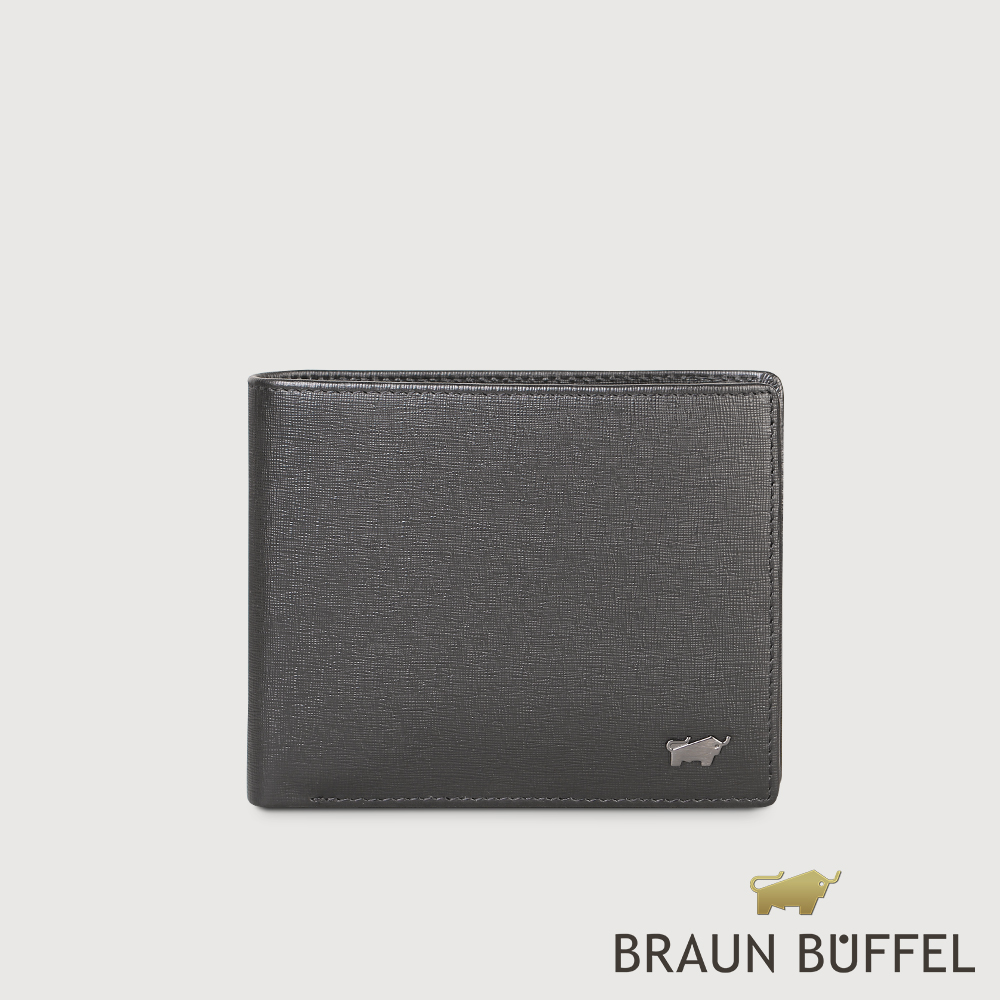 【BRAUN BUFFEL 德國小金牛】臺灣總代理 瓦拉頓-TW 12卡中間翻透明窗皮夾-黑色/BF537-317-BK