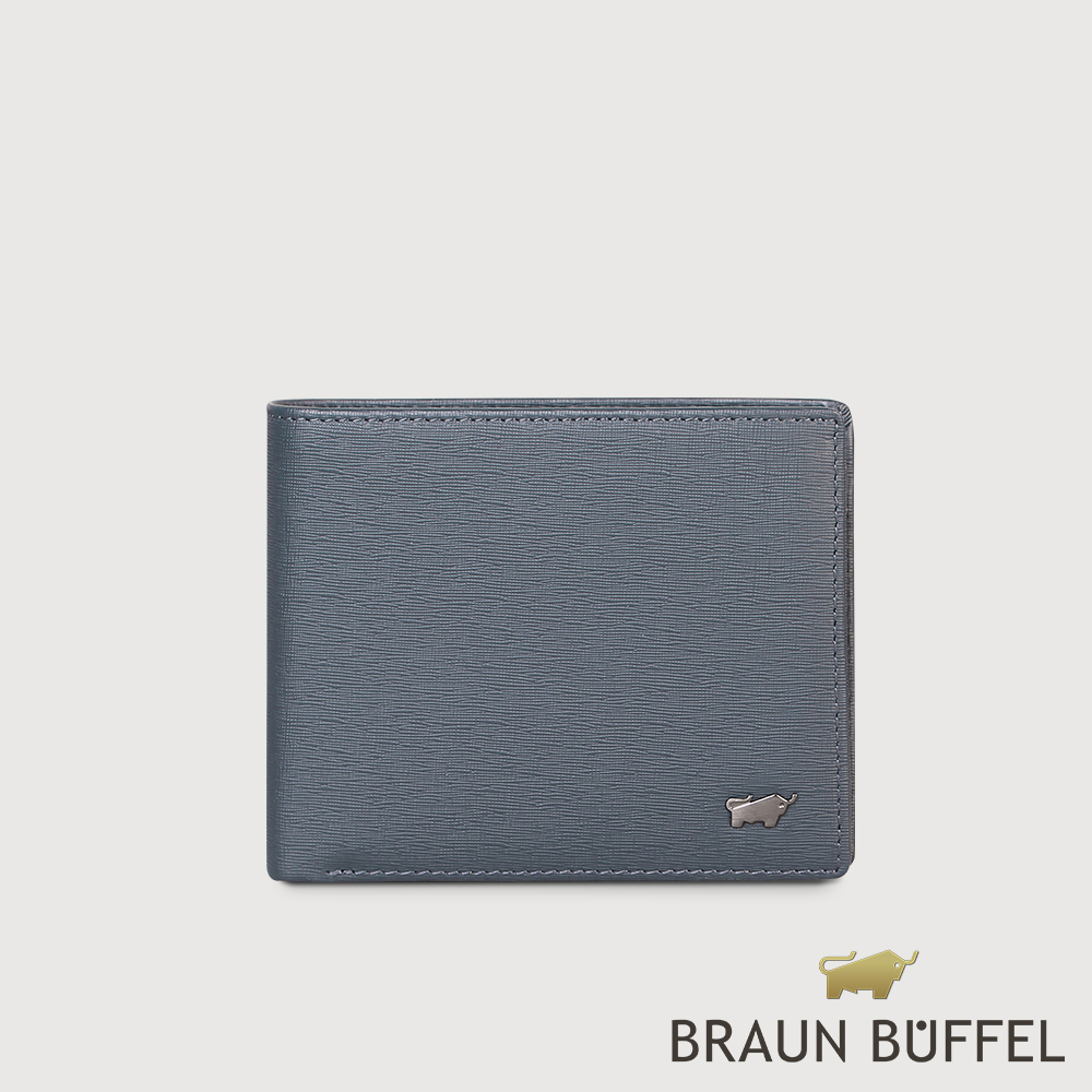 【BRAUN BUFFEL 德國小金牛】臺灣總代理 瓦拉頓-TW 12卡中間翻透明窗皮夾-深藍色/BF537-317-MAR