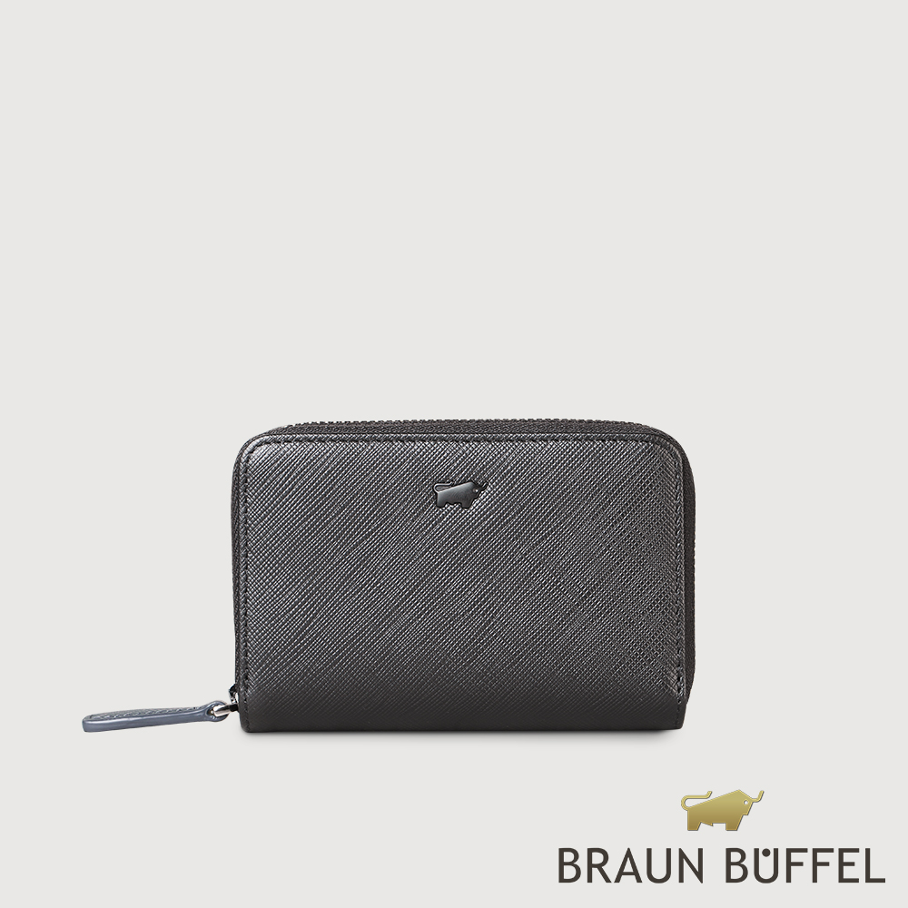 【BRAUN BUFFEL 德國小金牛】臺灣總代理 洛菲諾P-II 雙層拉鍊零錢包-黑色/BF347-161A-BK