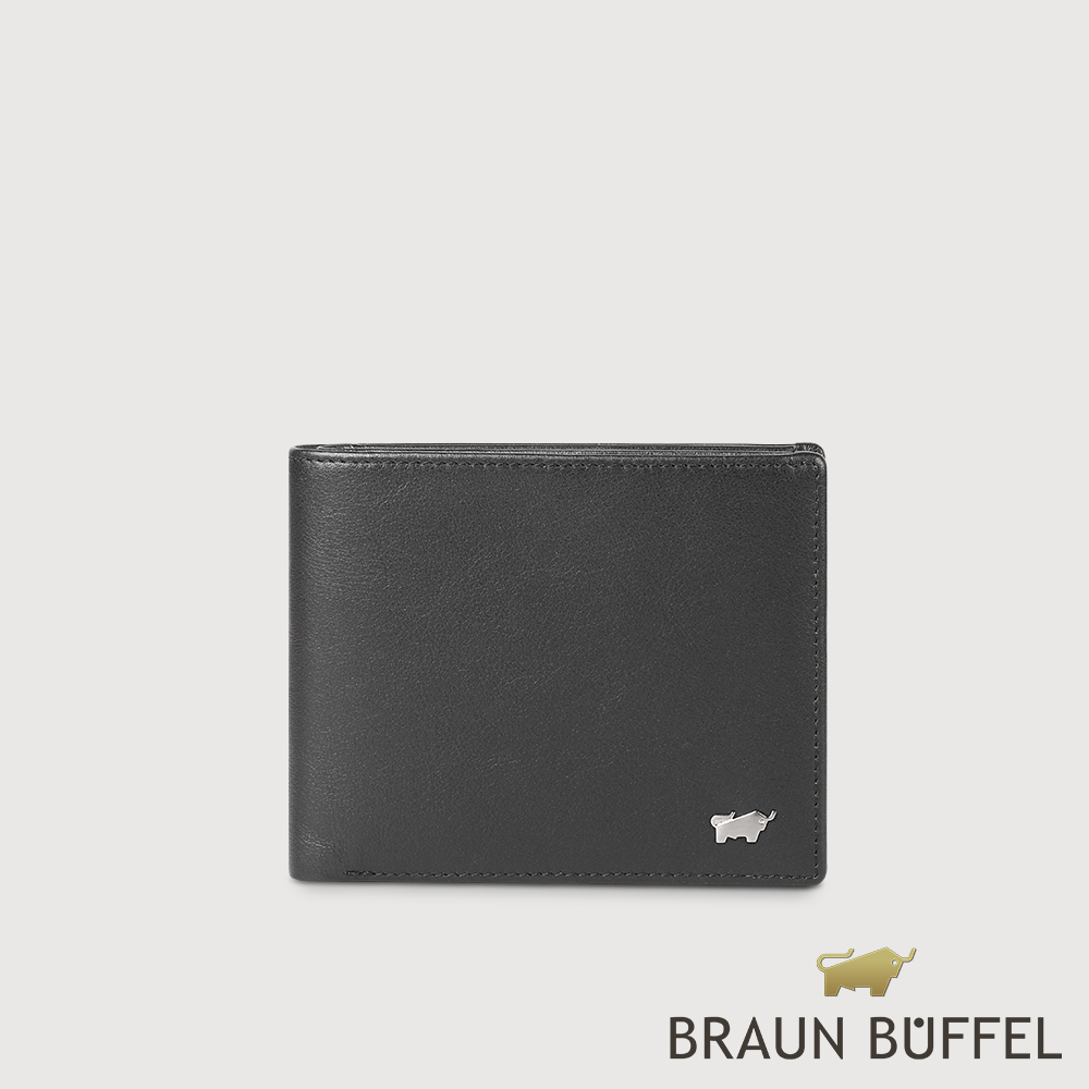 【BRAUN BUFFEL 德國小金牛】臺灣總代理 布爾斯 8卡中間翻零錢袋短夾-黑色/BF532-318-BK