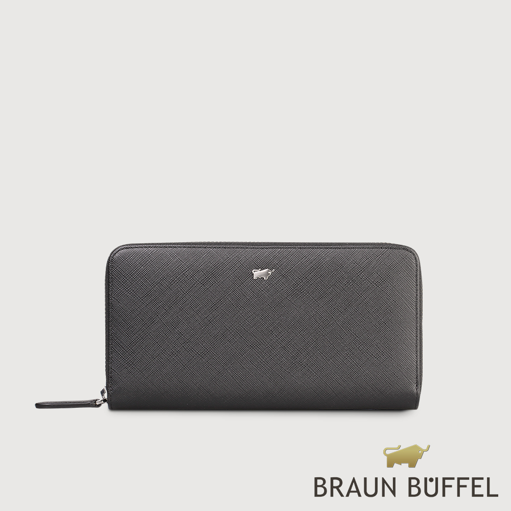 【BRAUN BUFFEL 德國小金牛】臺灣總代理 尚恩-A 12卡拉鍊長夾-黑色/BF354-602-BK