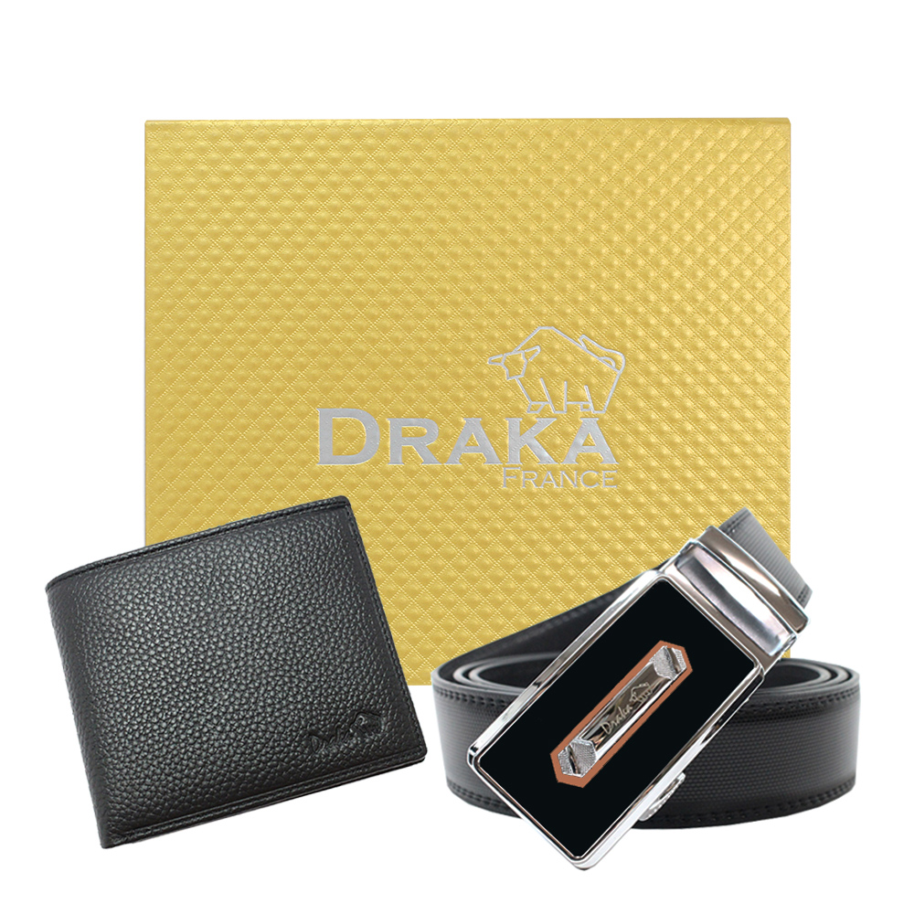 DRAKA 達卡 - 黃金禮盒 真皮皮夾+自動皮帶-7303