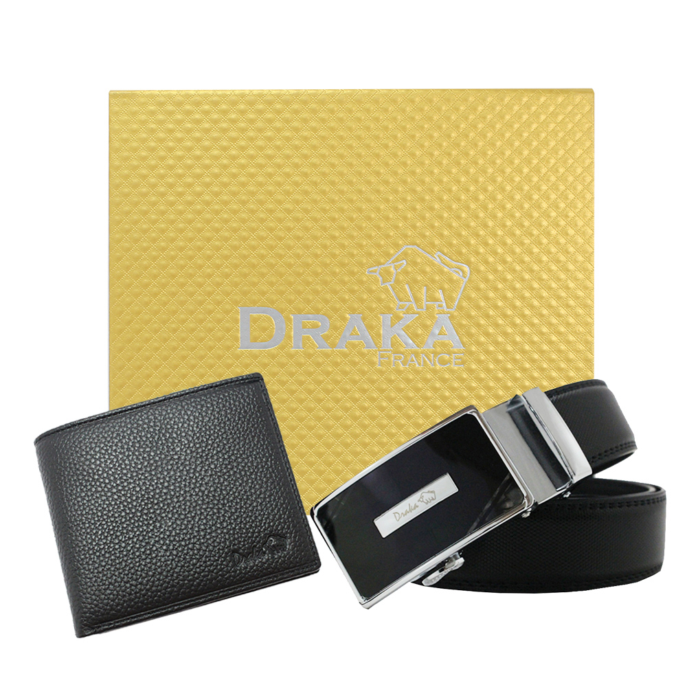 DRAKA 達卡 - 黃金禮盒 真皮皮夾+自動皮帶-7306