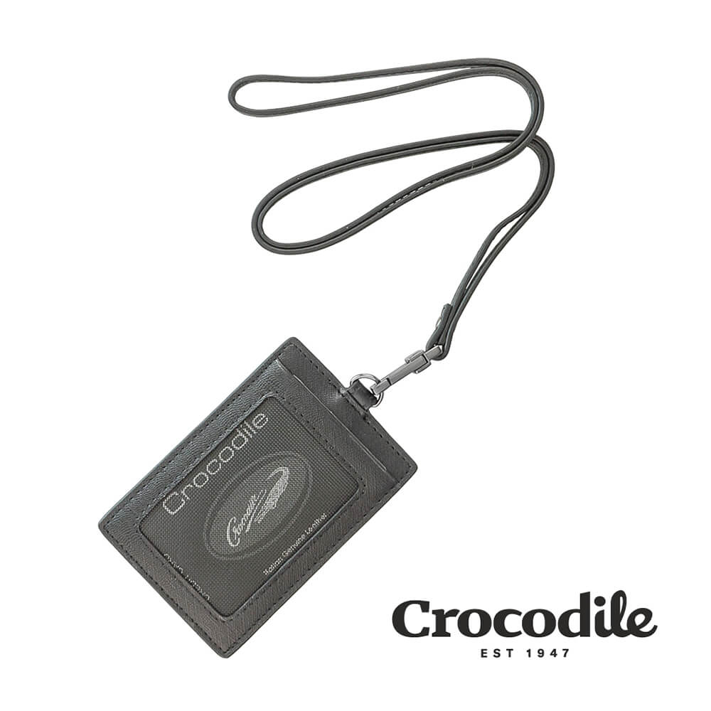 Crocodile 鱷魚皮件 真皮皮夾 維也納Wien系列 直式識別證 ID 名片卡片夾-0103-10406-黑色
