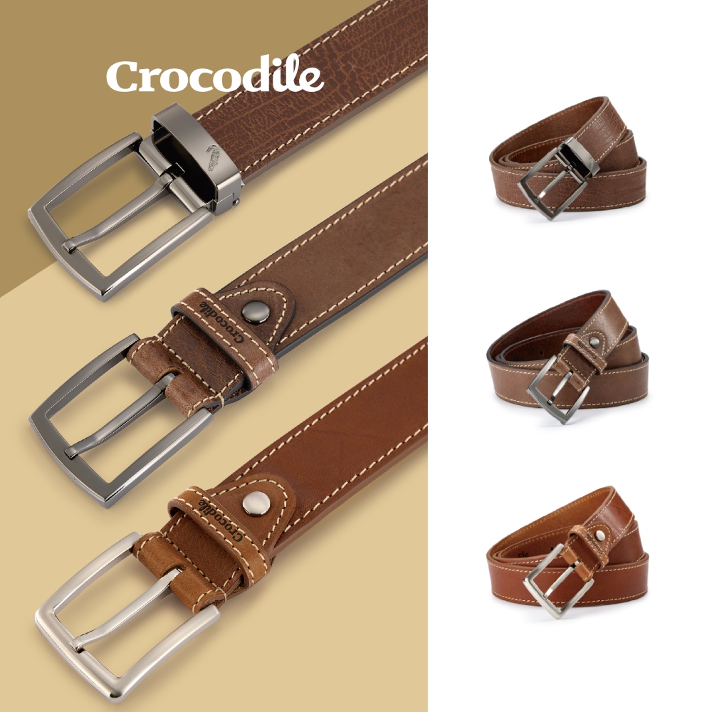 Crocodile 鱷魚皮件 休閒打洞皮帶 真皮皮帶推薦 中性皮帶-35MM-綜合皮帶商品《多款任選》