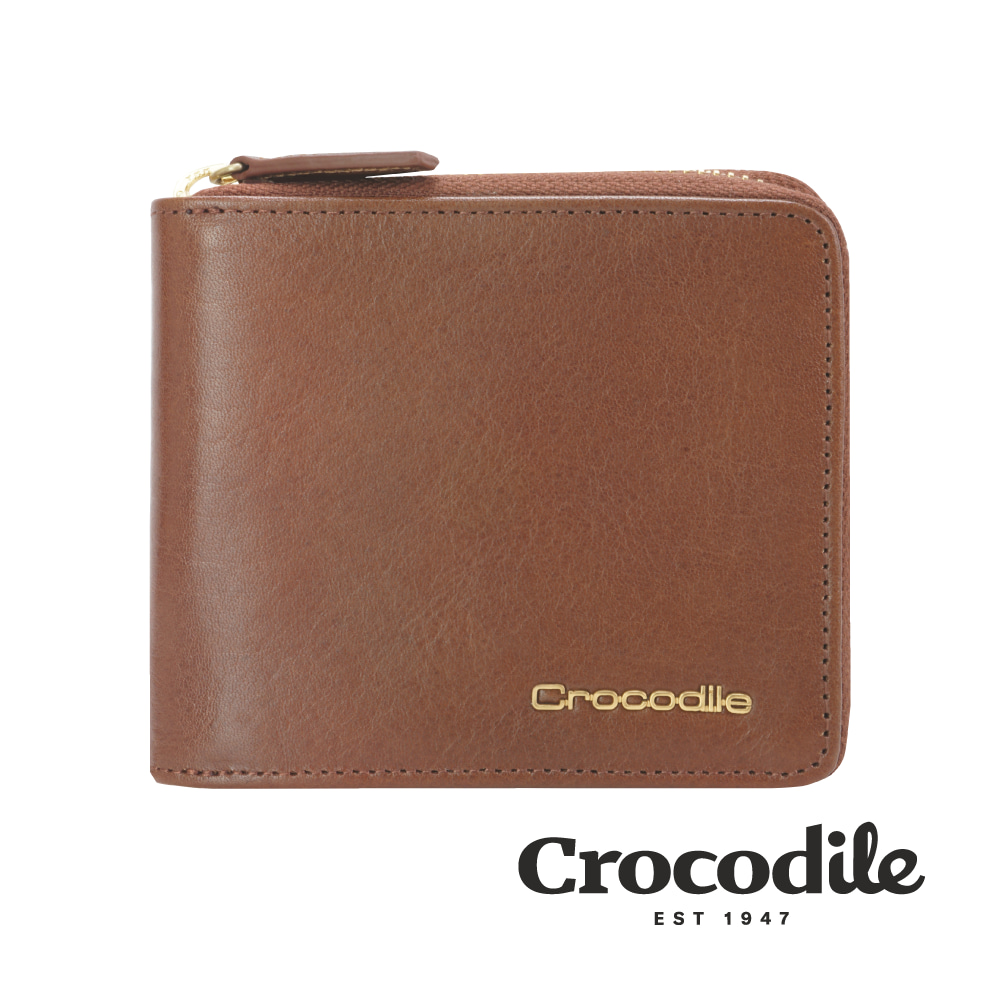 短夾 皮夾 錢包 拉鍊 壓釦零錢 9卡 Naturale 4系列-0103-10601-深咖/淺咖-Crocodile