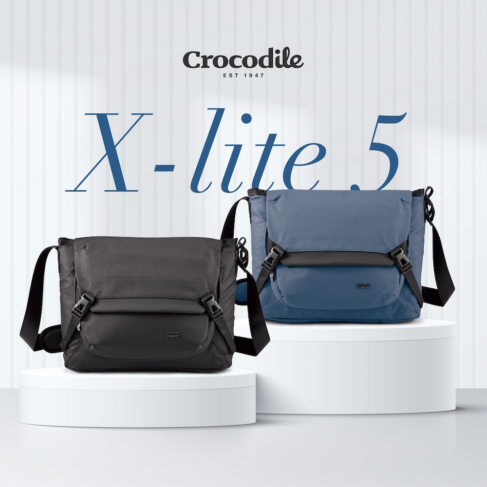 Crocodile鱷魚皮件 翻蓋郵差包 尼龍斜揹包 可掛放旅行箱拉桿-X-Lite 5.0系列-0104-11104-黑藍兩色