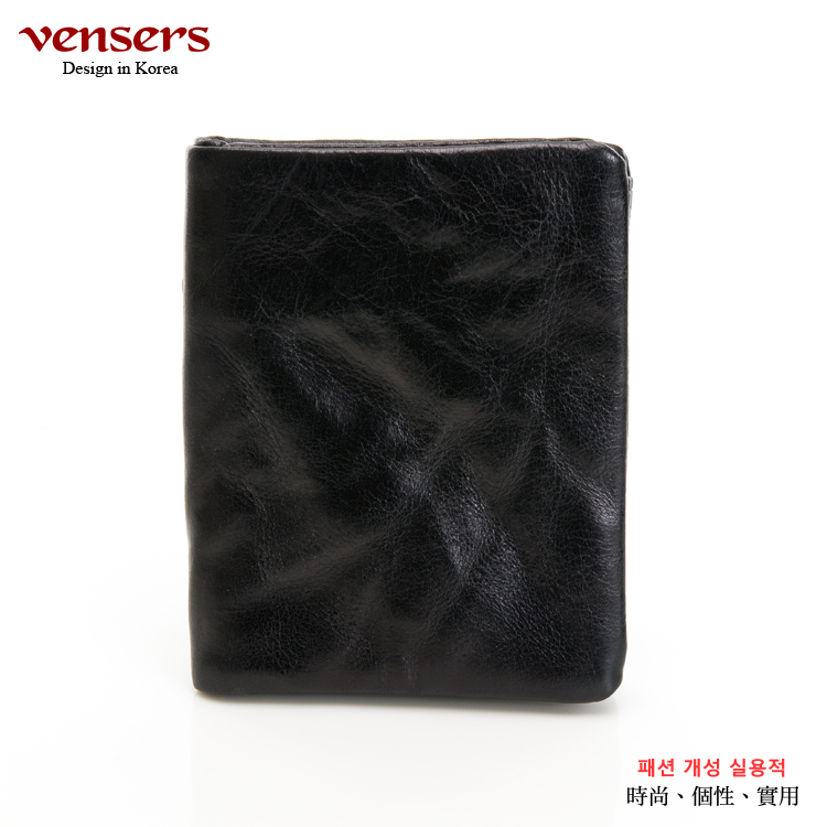 【vensers】小牛皮潮流個性皮夾(NB600201黑色短夾)