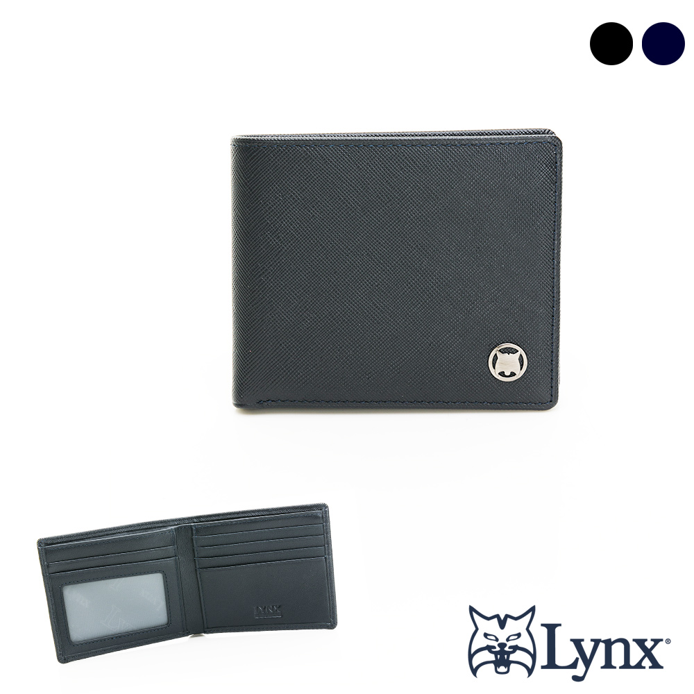 Lynx - 美國山貓精選牛皮十字紋5卡透明窗短夾-共2色