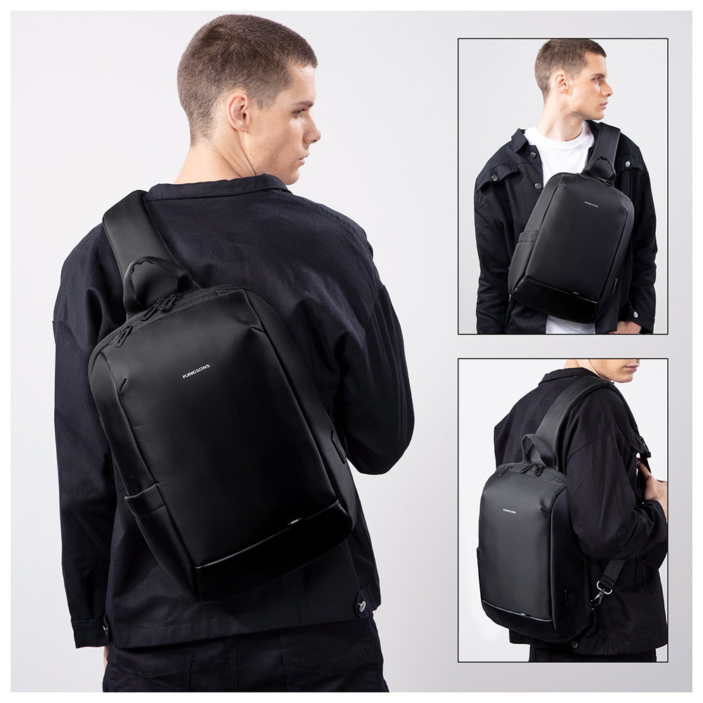 【leaper】黑色簡約商務休閒大容量高機能防潑水14.1吋筆電平板斜肩後背包