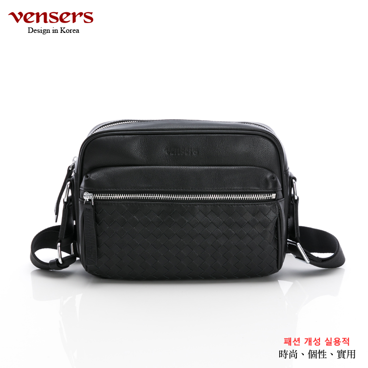 【vensers】牛皮潮流個性包~編織肩揹包 (NE885101黑色)