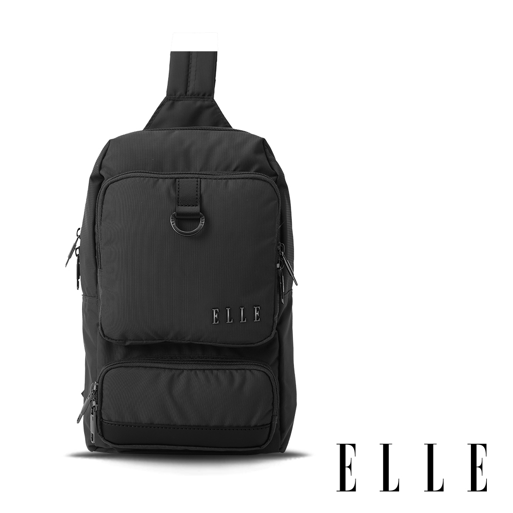 ELLE 都市再生系列 輕量多隔層搭配皮革設計休閒單肩包-灰 EL83933