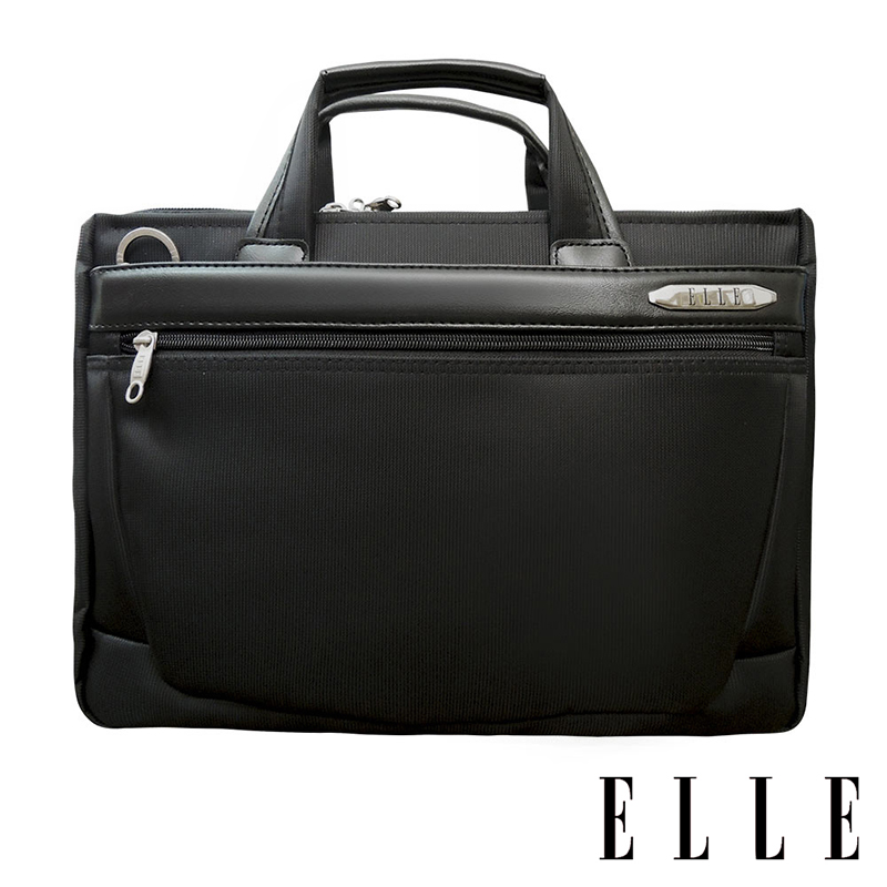 ELLE HOMME 紳士優雅搭配皮革公事包(黑)IPAD/14吋筆電置物層 側背手提兩用設計EL74165A