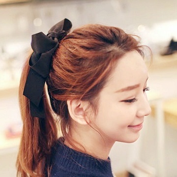 Charme 韓國熱賣品 雙層緞帶大蝴蝶結 髮圈 黑色