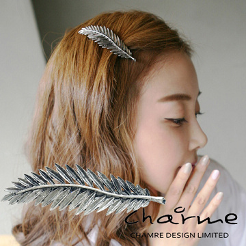 Charme 韓國新品 羽毛復古造型 髮夾 銀色