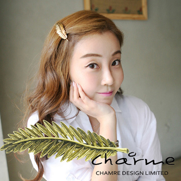 Charme 韓國新品 羽毛復古造型 髮夾 金色