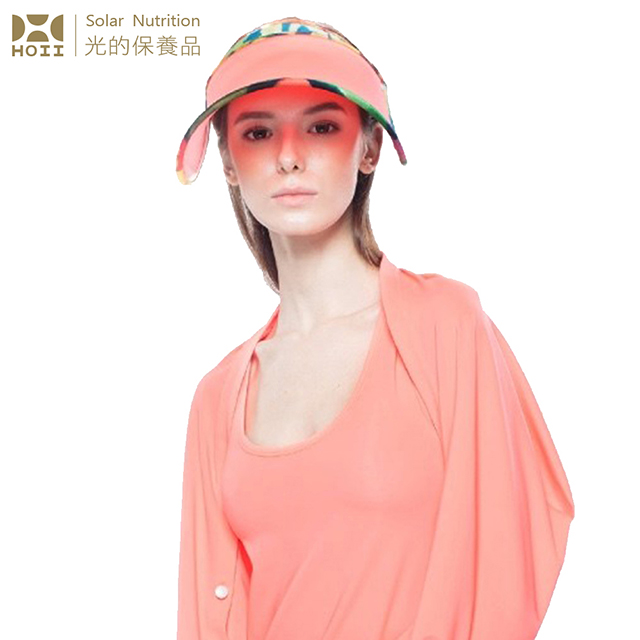 【后益 HOII】UPF50+抗UV防曬涼感先進光學機能布-印花伸縮豔陽帽 ★紅光