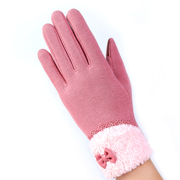 【幸福揚邑】防風加絨觸控騎車開車保暖棉手套-可愛絨毛-粉色