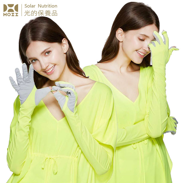 【后益 HOII】長版美膚手套★黃光-UPF50+抗UV防曬涼感先進光學機能布
