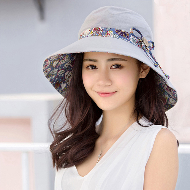 【幸福揚邑】愛心紋大帽檐抗UV防紫外線雙面配戴可摺疊遮陽帽-淺灰